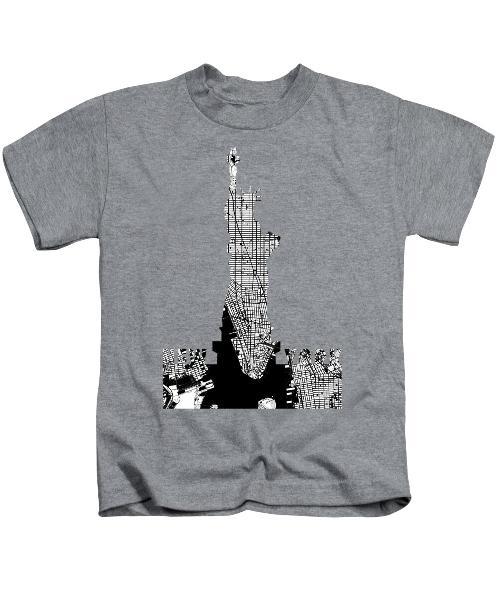 Map Kids T-Shirt featuring the digital art New York City map black and white by Jasone Ayerbe- Javier R Recco