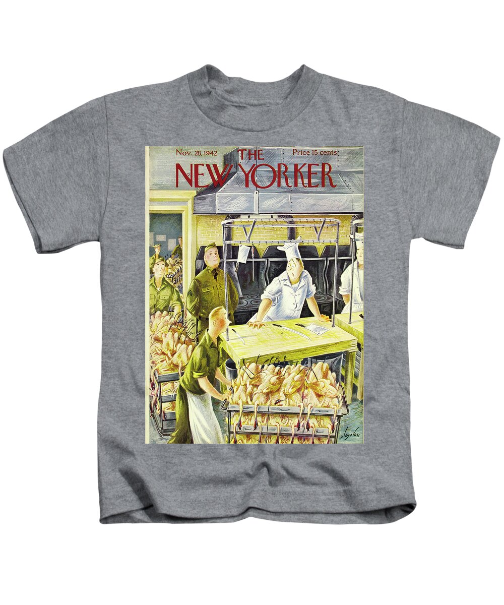 Military Kids T-Shirt featuring the painting New Yorker November 28 1942 by Constantin Alajalov