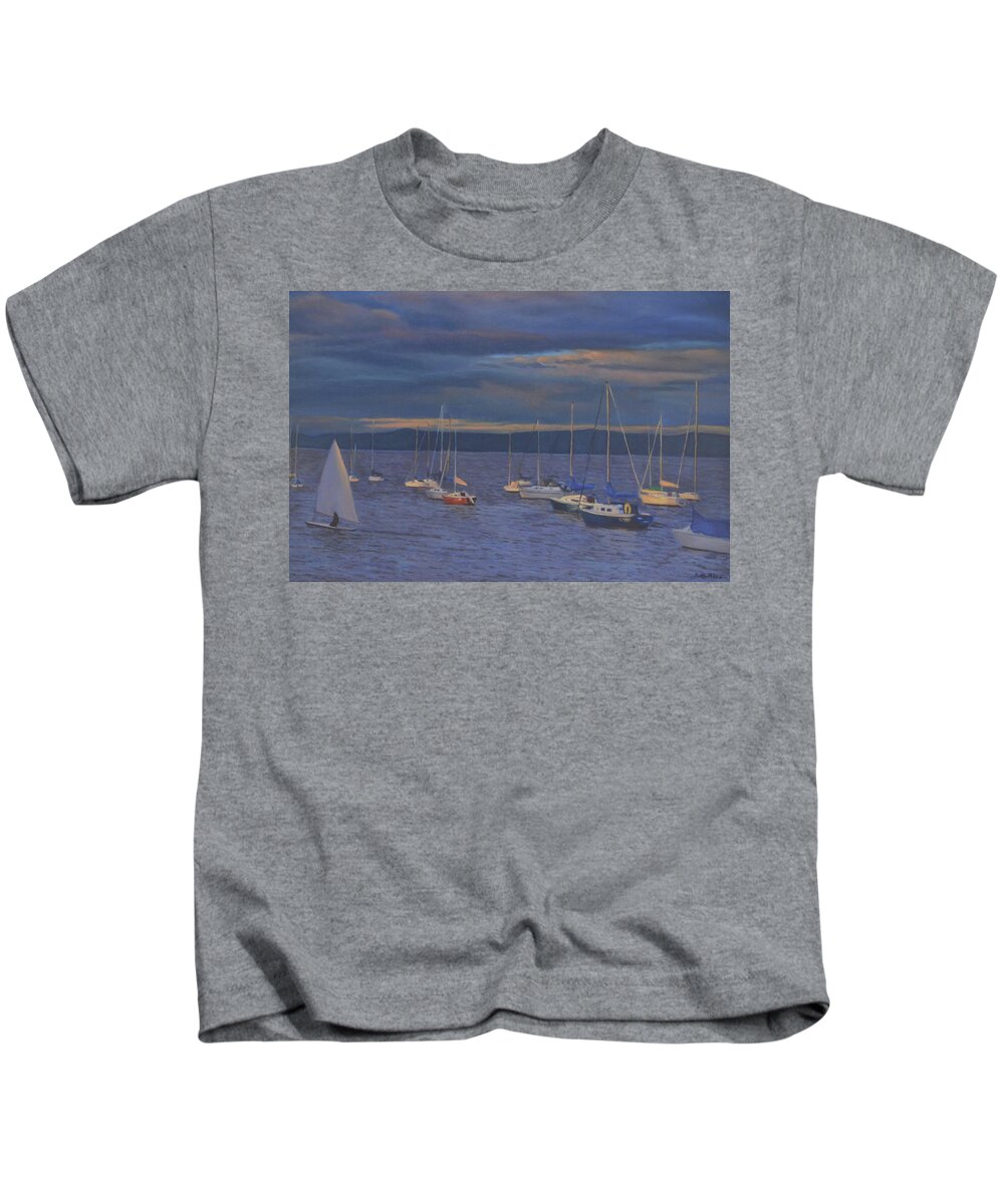 Nyack Kids T-Shirt featuring the painting Nyack Mooring Field by Beth Riso