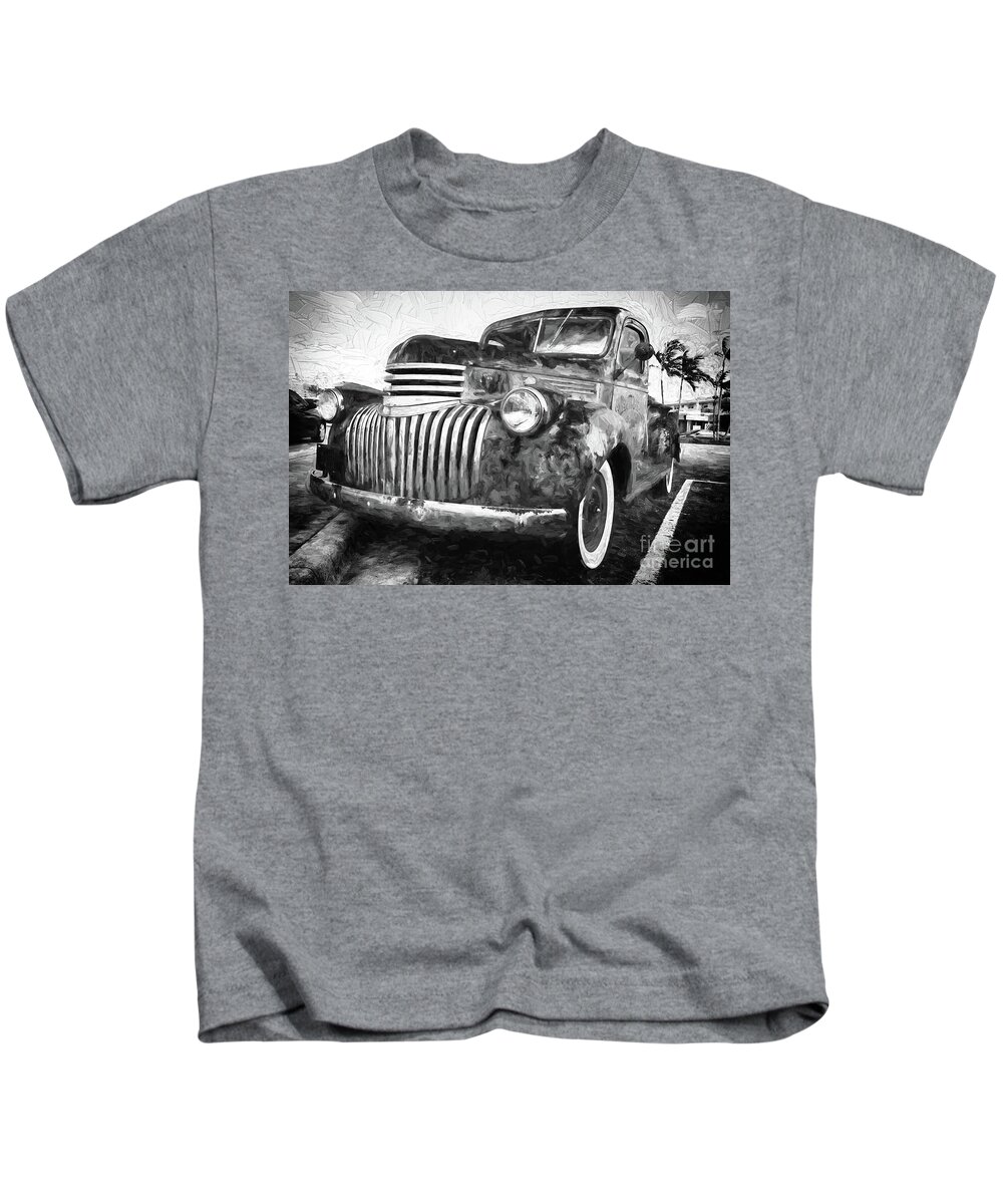 Antique Kids T-Shirt featuring the digital art Old truck - painterly by Les Palenik
