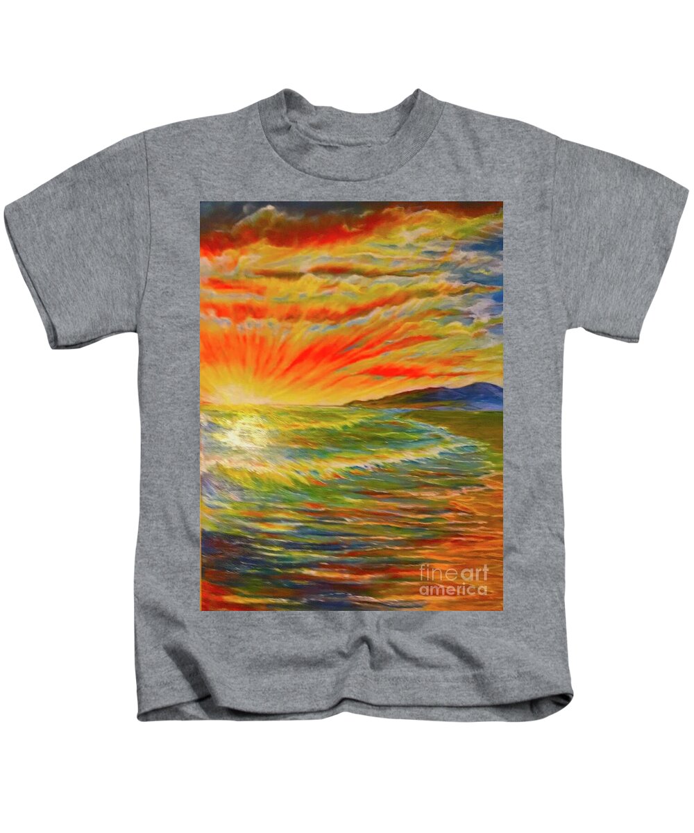 Brilliant Sunset Beach Kids T-Shirt featuring the painting Pacific Sunset by Michael Silbaugh