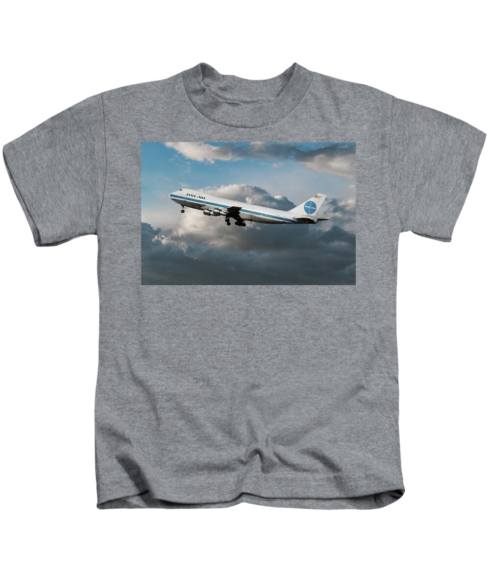 Pan American World Airways Kids T-Shirt featuring the photograph Pan American Boeing 747 at Los Angeles Airport by Erik Simonsen