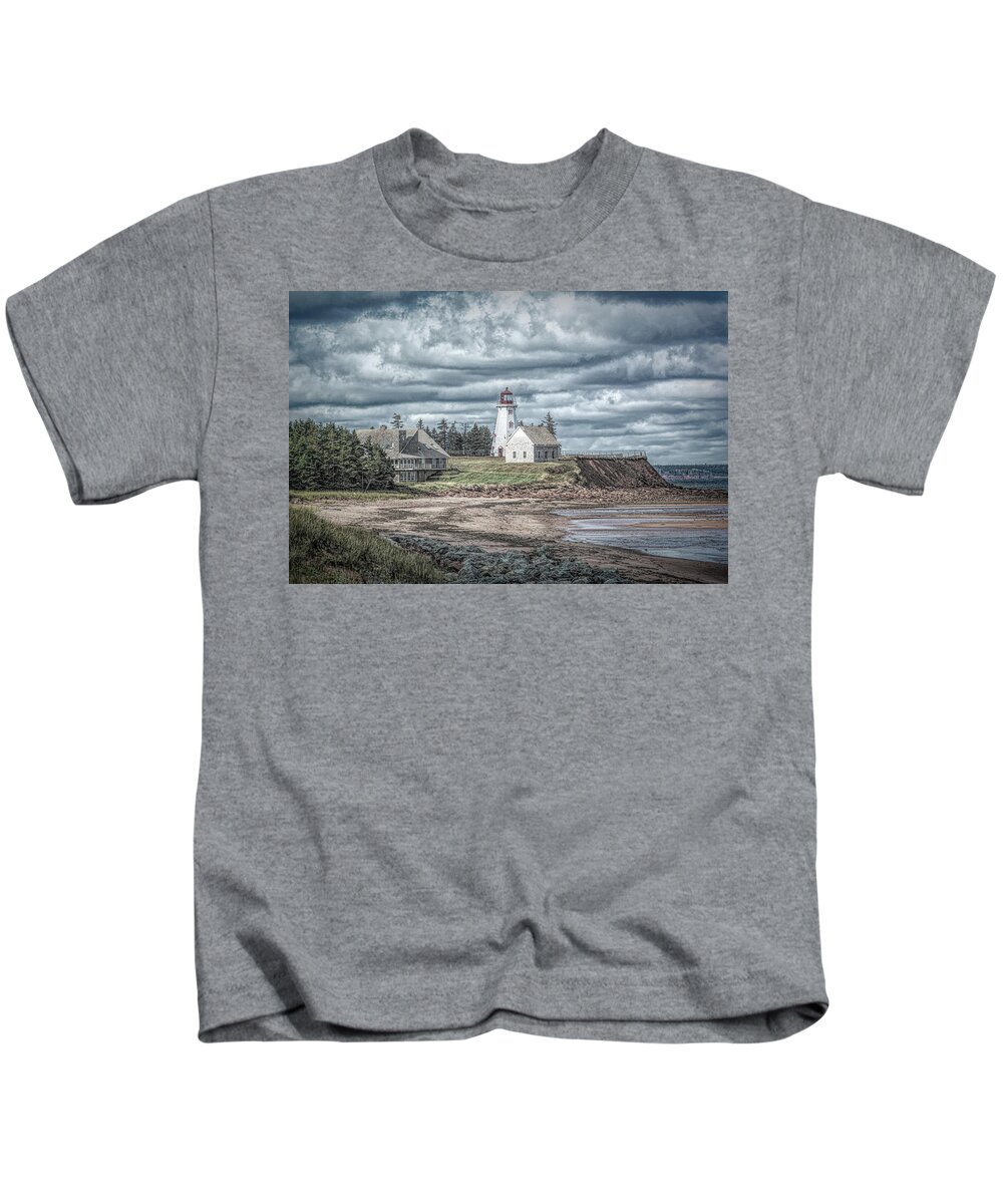 Panmure Island Kids T-Shirt featuring the digital art Panmure Island Lighthouse Painterly by Douglas Wielfaert