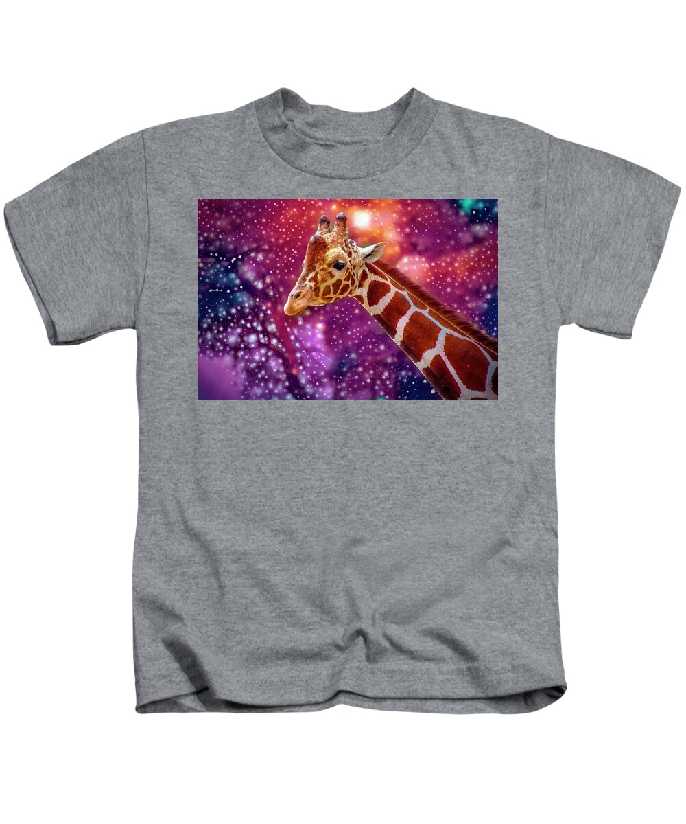 Giraffe Kids T-Shirt featuring the painting Party Animal Giraffe by Jeanette Mahoney