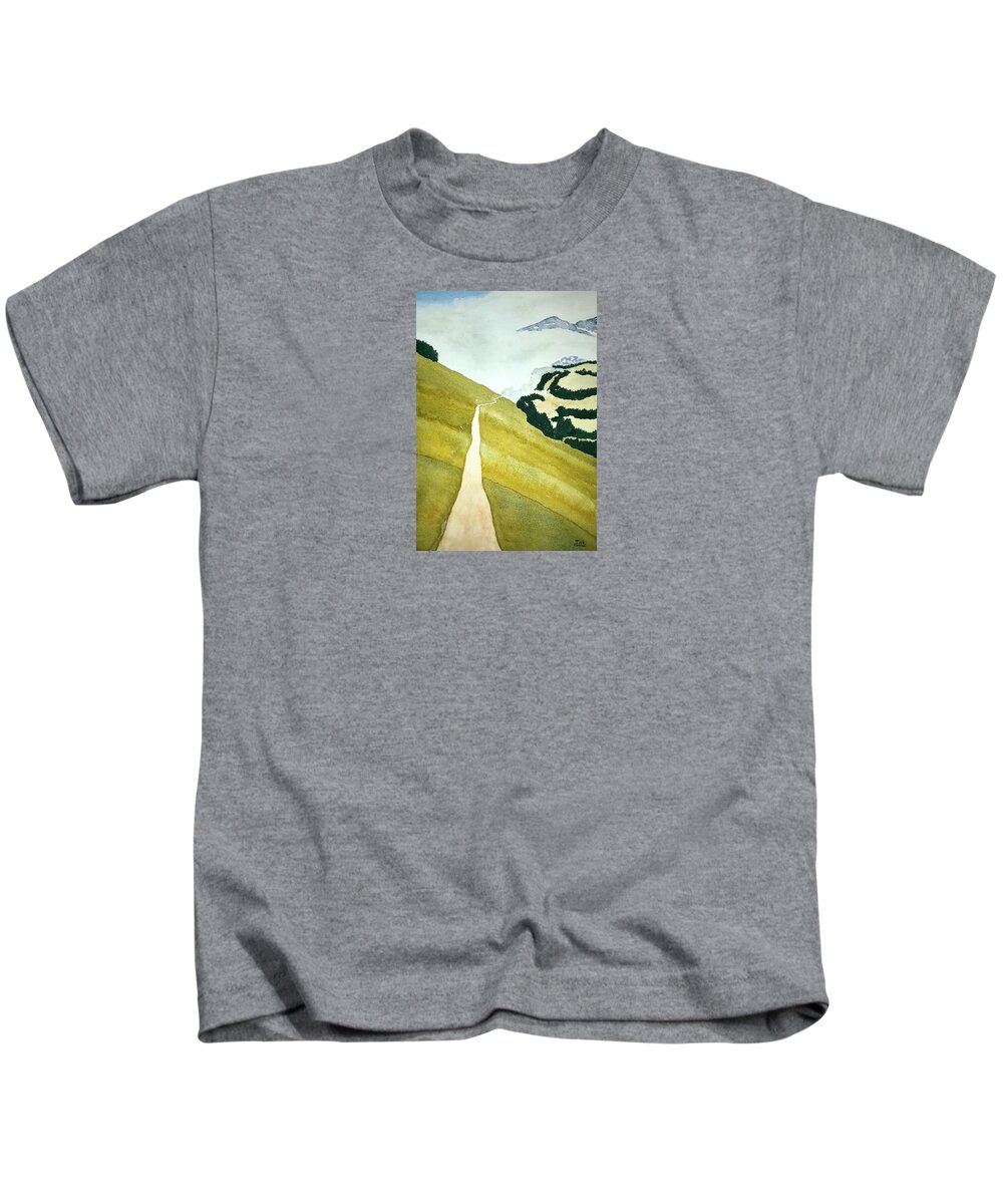 Watercolor Kids T-Shirt featuring the painting Path of Lore by John Klobucher