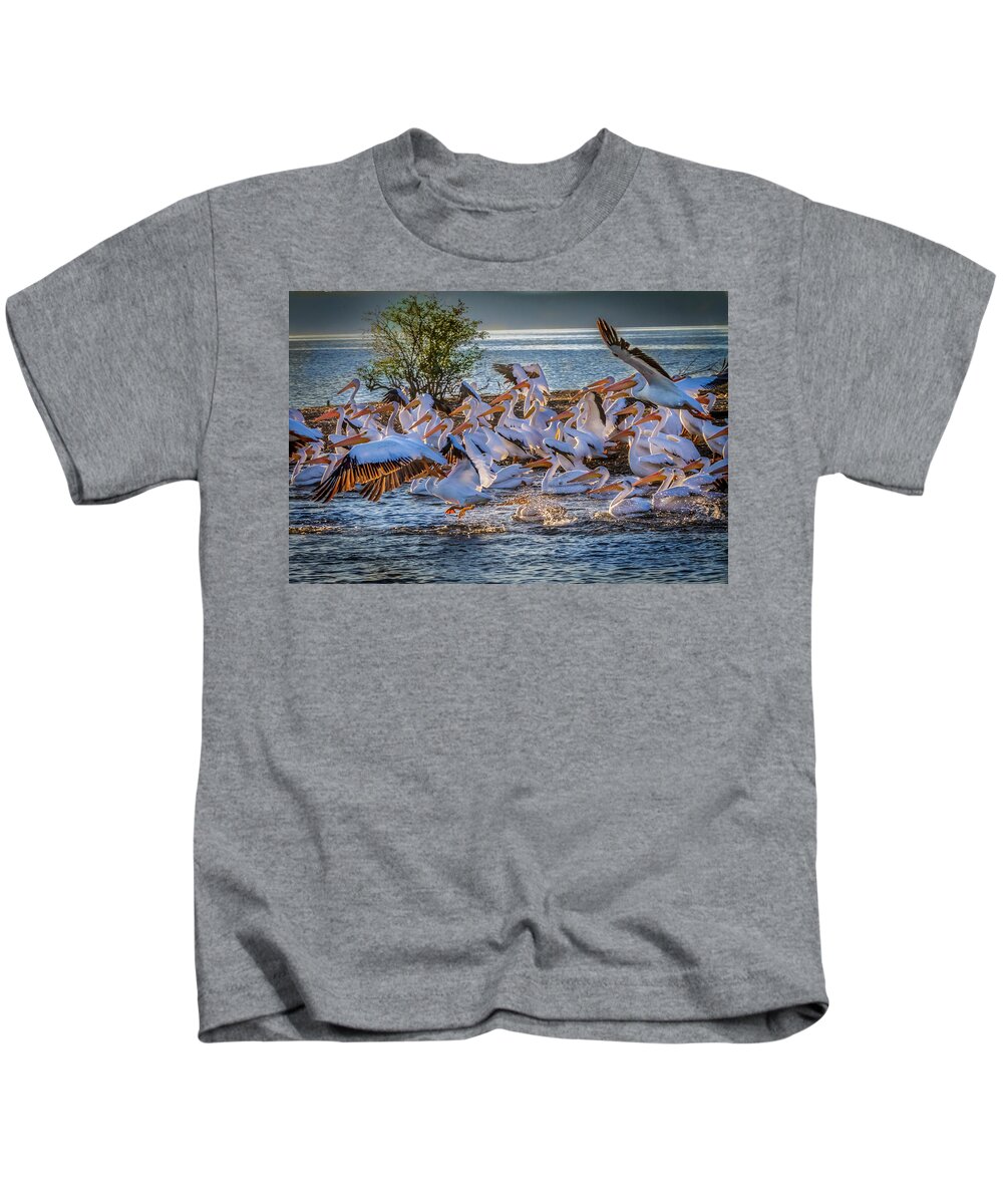 Pelicans. Pelican Kids T-Shirt featuring the photograph Pelican Island by David Wagenblatt
