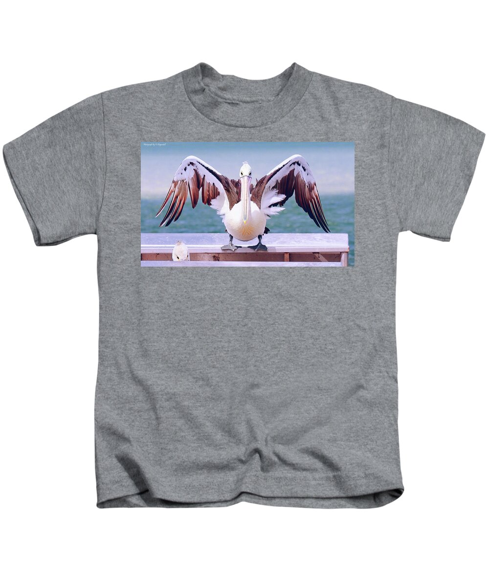 Pelicans Kids T-Shirt featuring the digital art Pelican wings of beauty 9724 by Kevin Chippindall