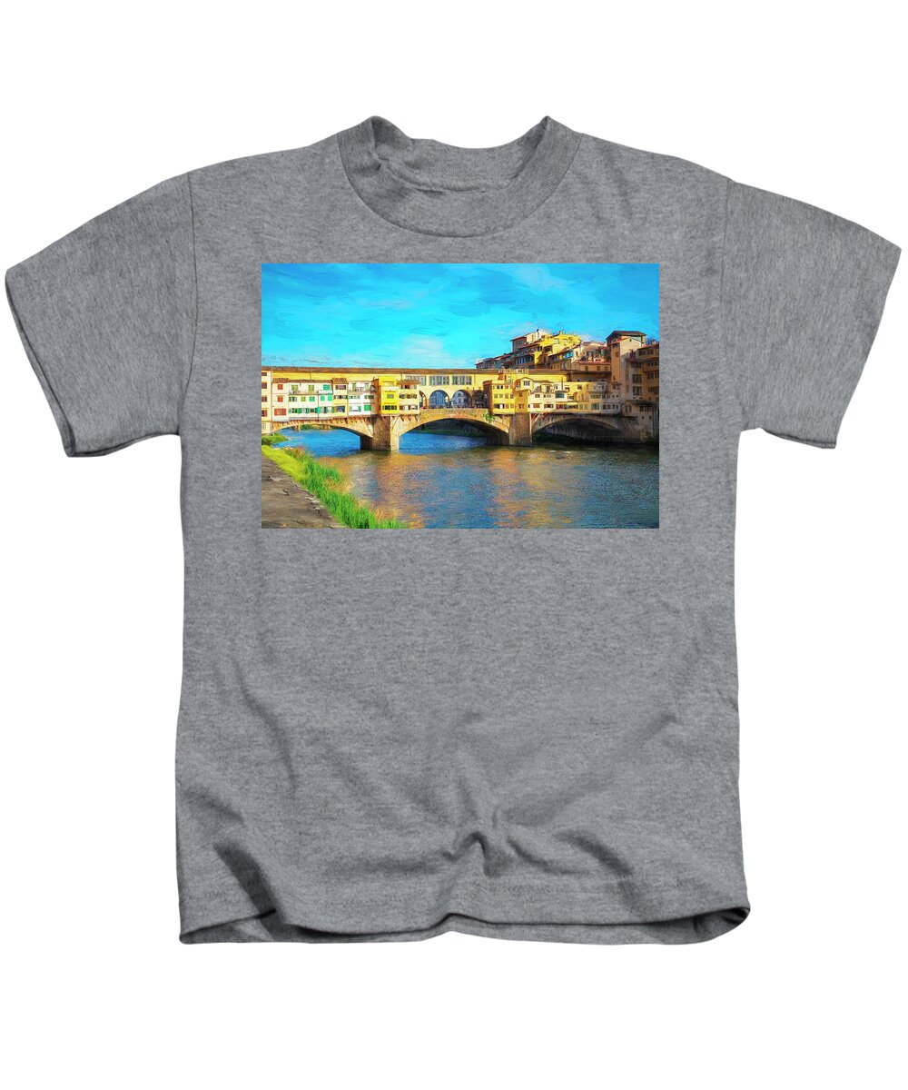 Ponte Vecchio Kids T-Shirt featuring the photograph Ponte Vecchio, Florence, Italy - Stylized Photograph by Lowell Monke