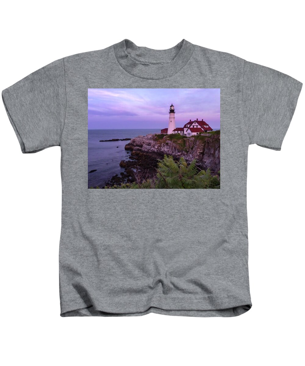 Cape Elizabeth Kids T-Shirt featuring the photograph Portland Lighthouse Sunset by Norma Brandsberg