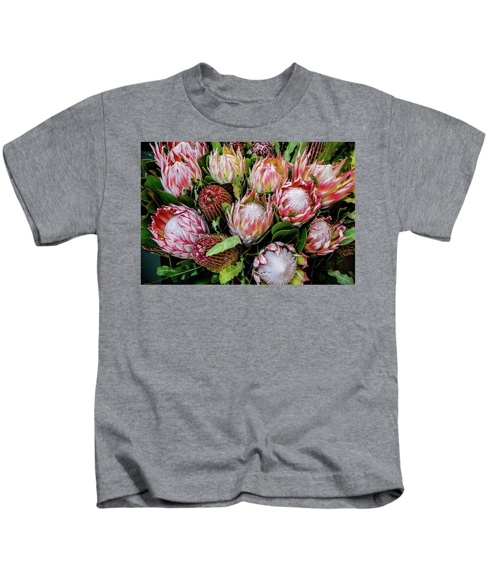 Floral Kids T-Shirt featuring the photograph Protea, Exotic Beauty of South Africa by Marcy Wielfaert