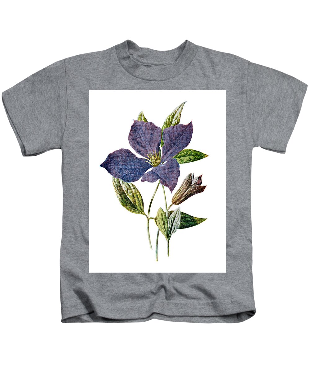 Purple Clematis Kids T-Shirt featuring the mixed media Purple Clematis Flower by Naxart Studio