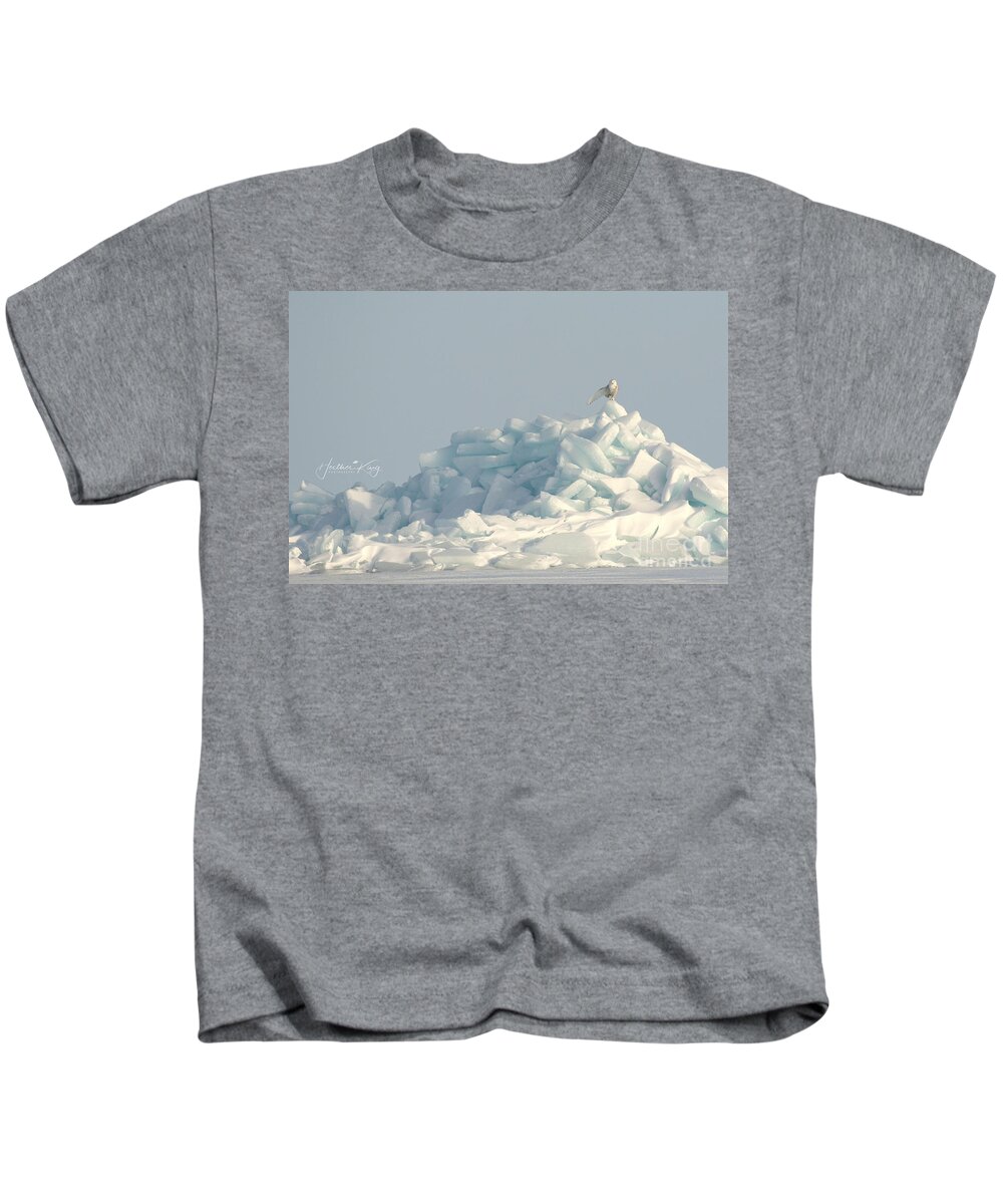 Snowy Owl Kids T-Shirt featuring the photograph Queen of her ice castle by Heather King
