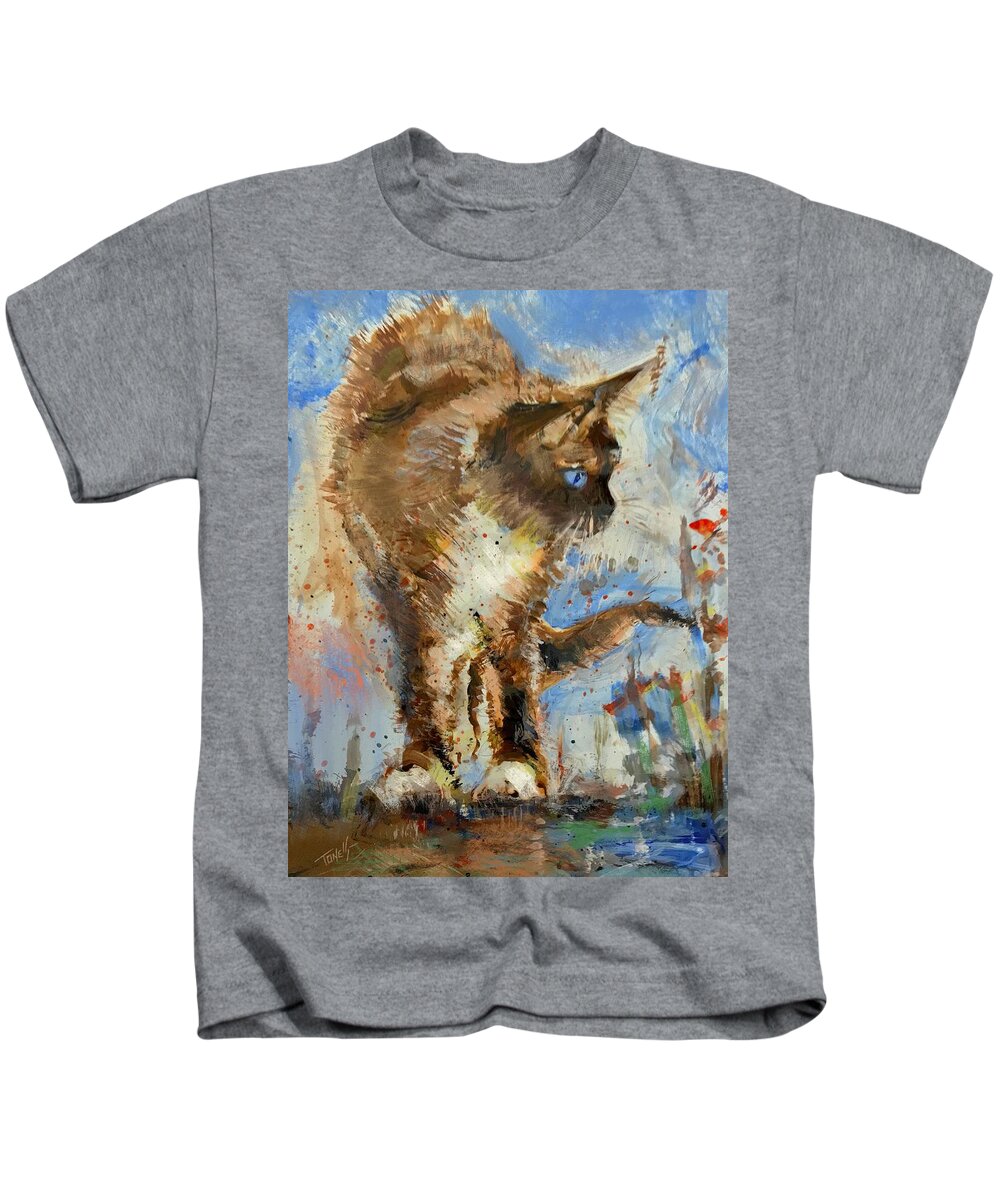 Painting Kids T-Shirt featuring the mixed media Ragdoll kitten cat by Mark Tonelli