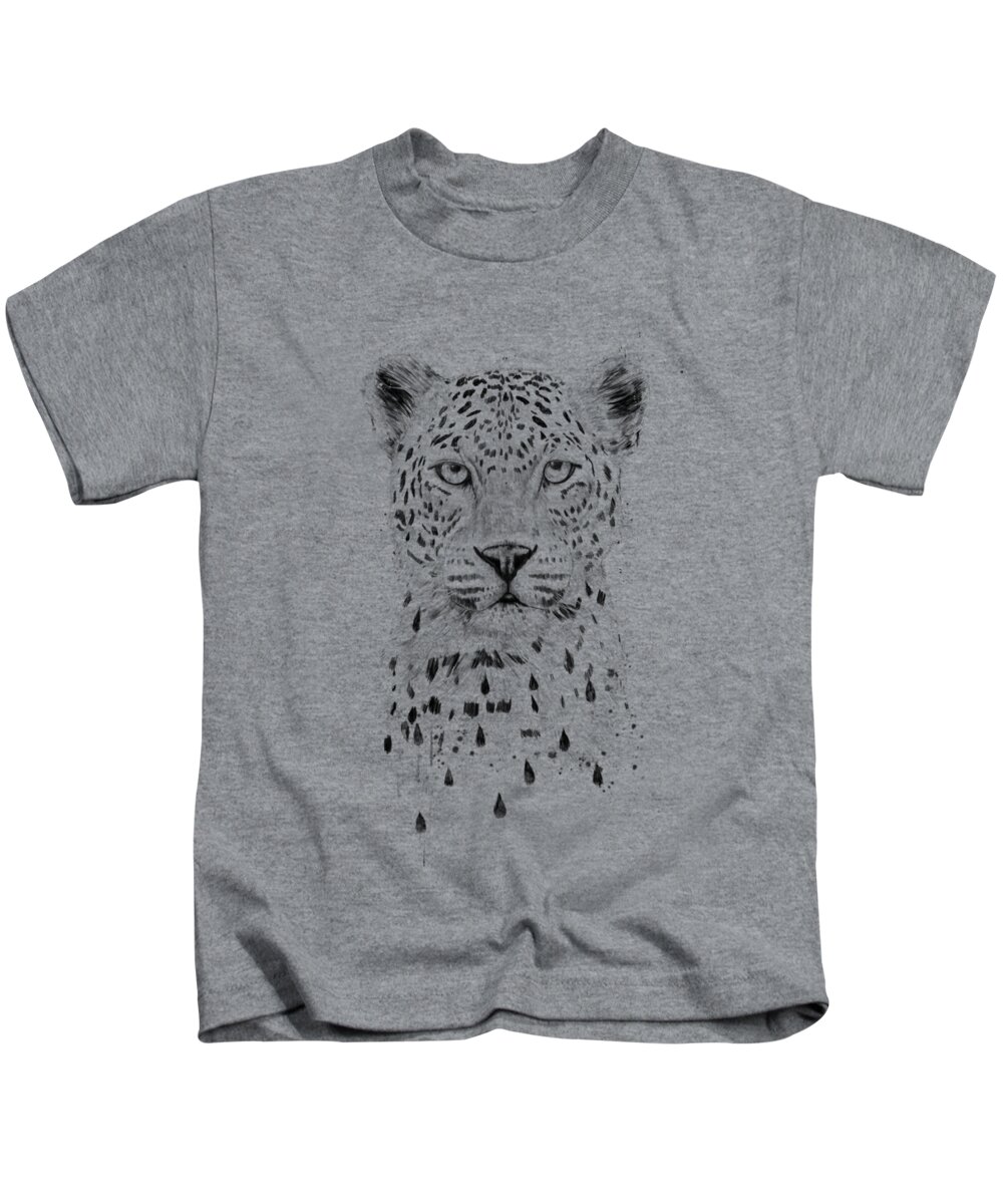 Leopard Kids T-Shirt featuring the drawing Raining again by Balazs Solti