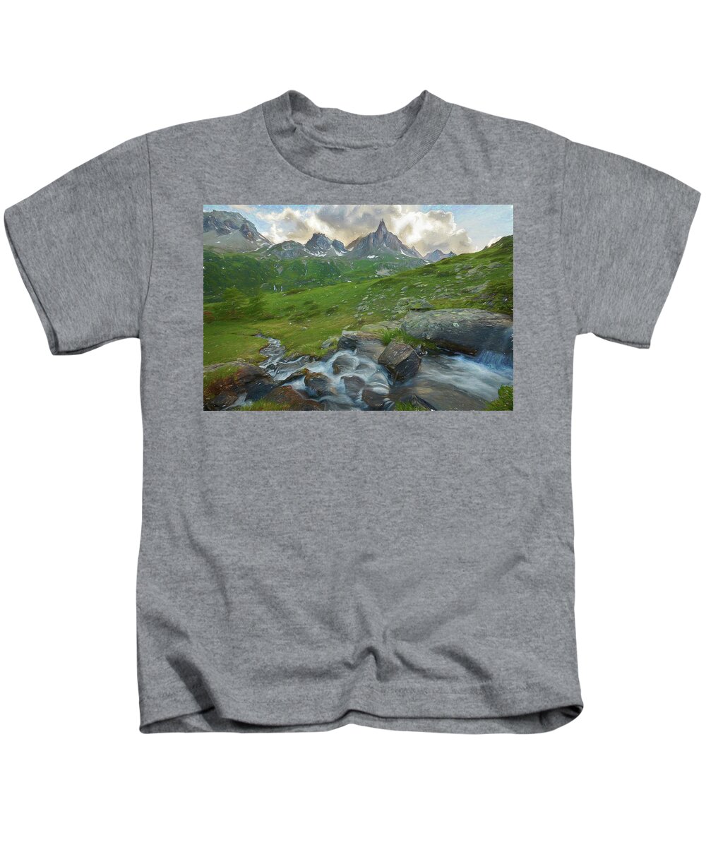 Courmayeur Kids T-Shirt featuring the digital art Range in the Claree Valley II by Jon Glaser