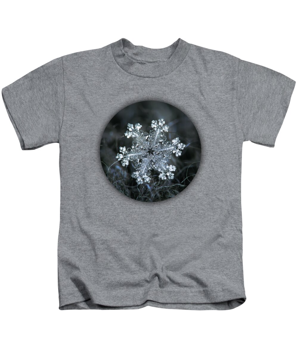 Snowflake Kids T-Shirt featuring the photograph Real snowflake - 26-Dec-2018 - 1 by Alexey Kljatov