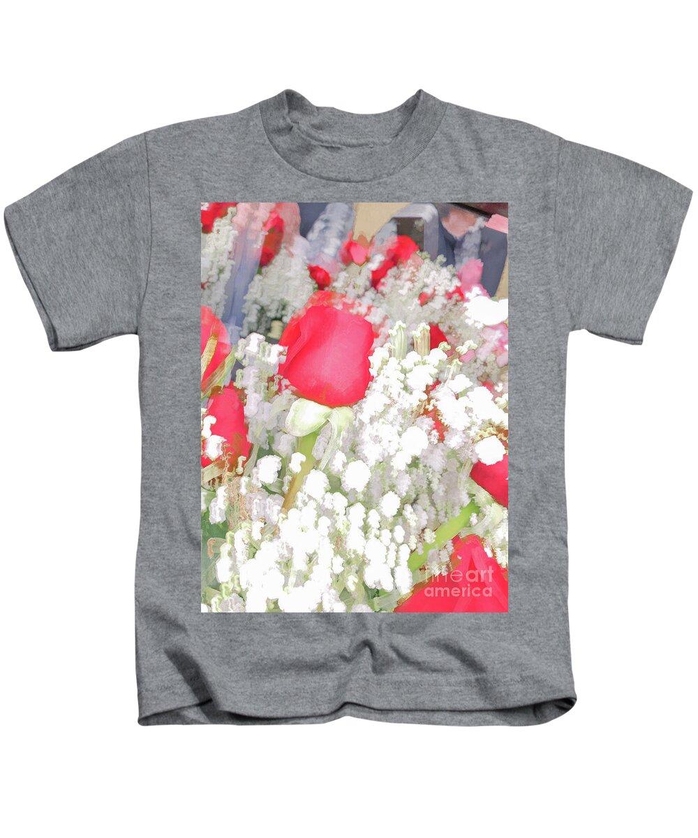 Abstract Kids T-Shirt featuring the photograph Red and White flowers pastel by Phillip Rubino