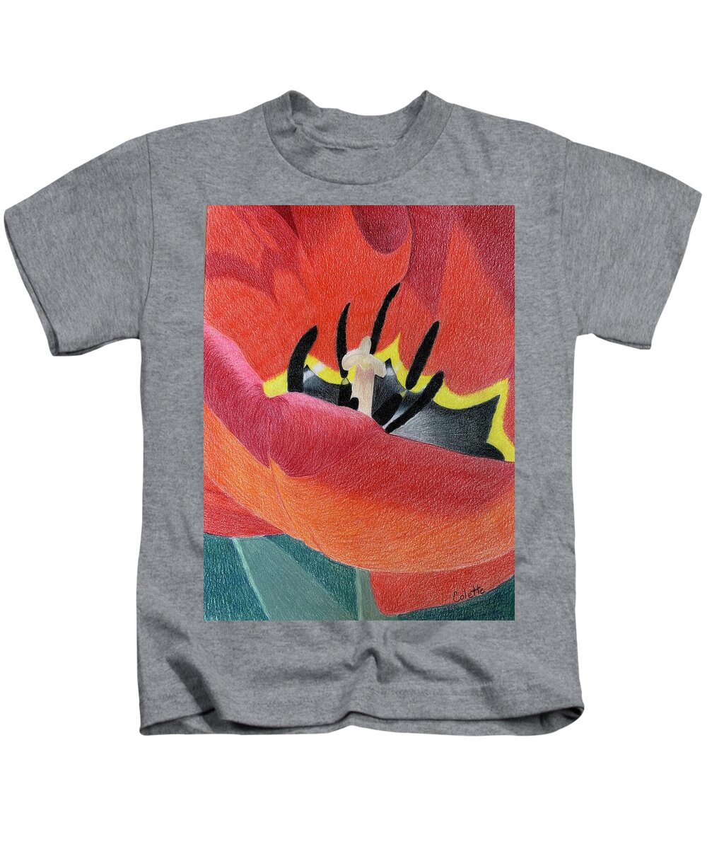 Flower Kids T-Shirt featuring the drawing Red tulip by Colette Lee