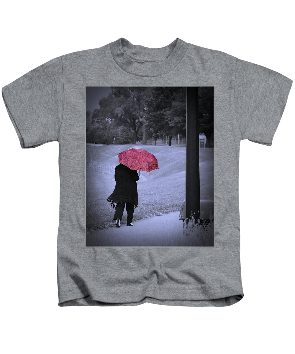  Kids T-Shirt featuring the photograph Red Umbrella by Jack Wilson