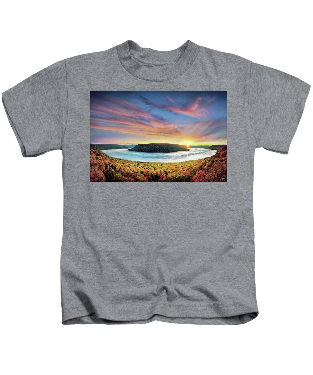 Tennessee River Gorge Kids T-Shirt featuring the photograph River of Fog by Steven Llorca