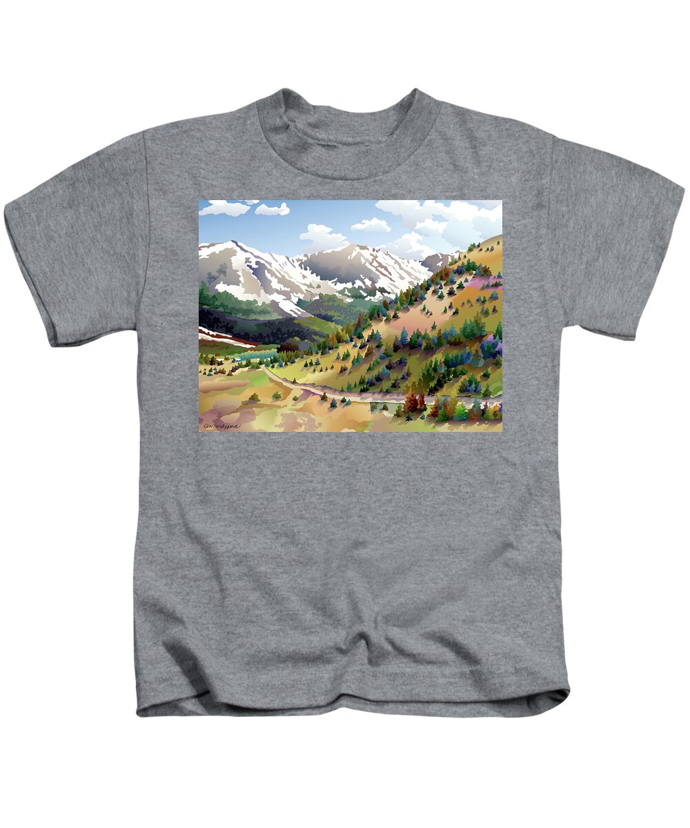 Rocky Mountains Kids T-Shirt featuring the digital art Road to Alma II by Anne Gifford