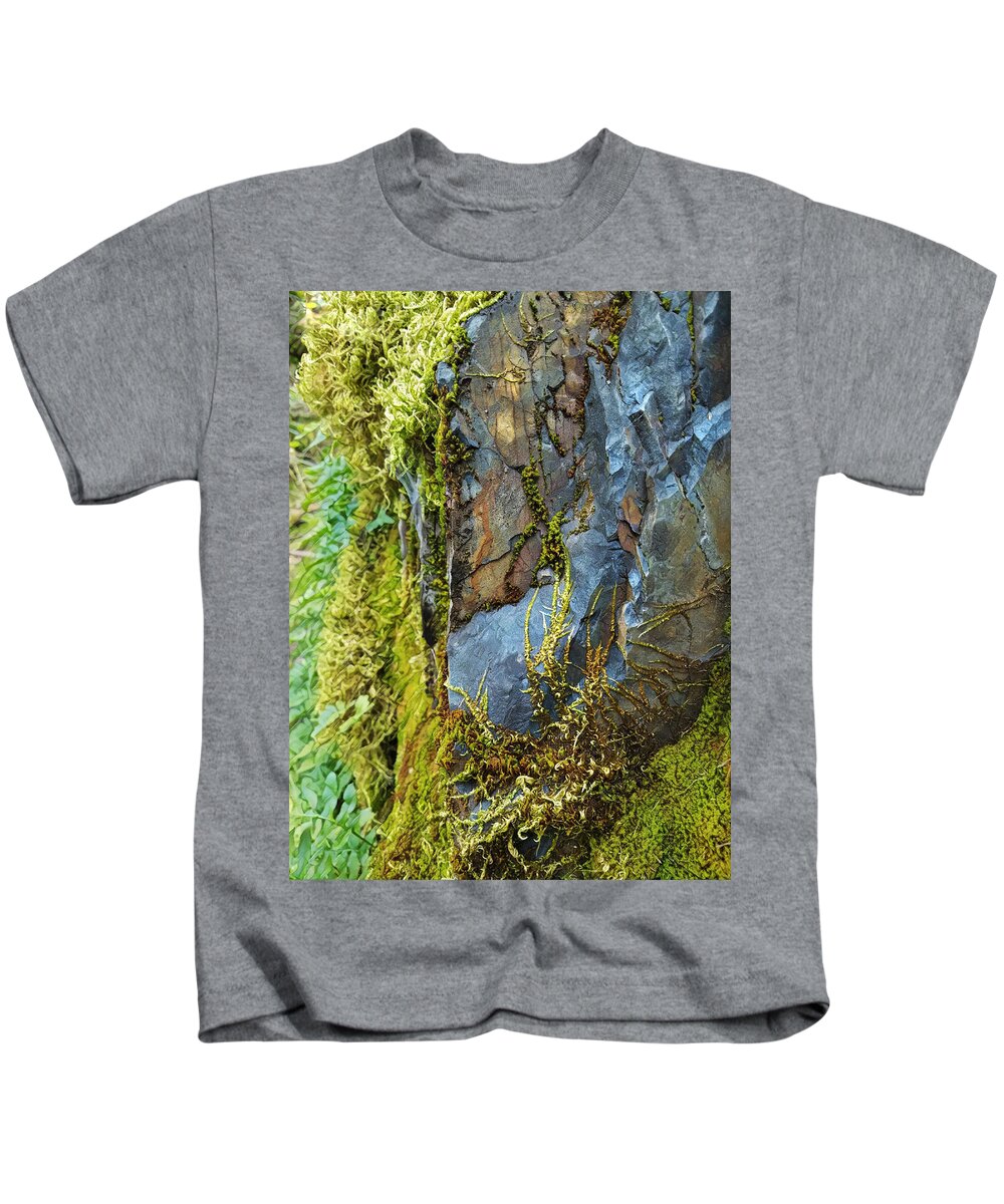Nature Kids T-Shirt featuring the digital art Rock, Moss, and Ferns by Lisa Redfern