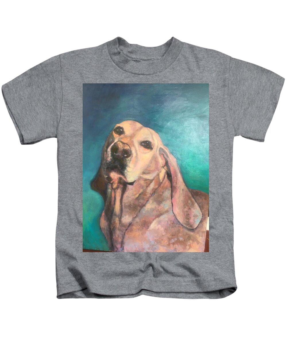 Portrait Dog Lab Kids T-Shirt featuring the painting Rocky by Beth Riso