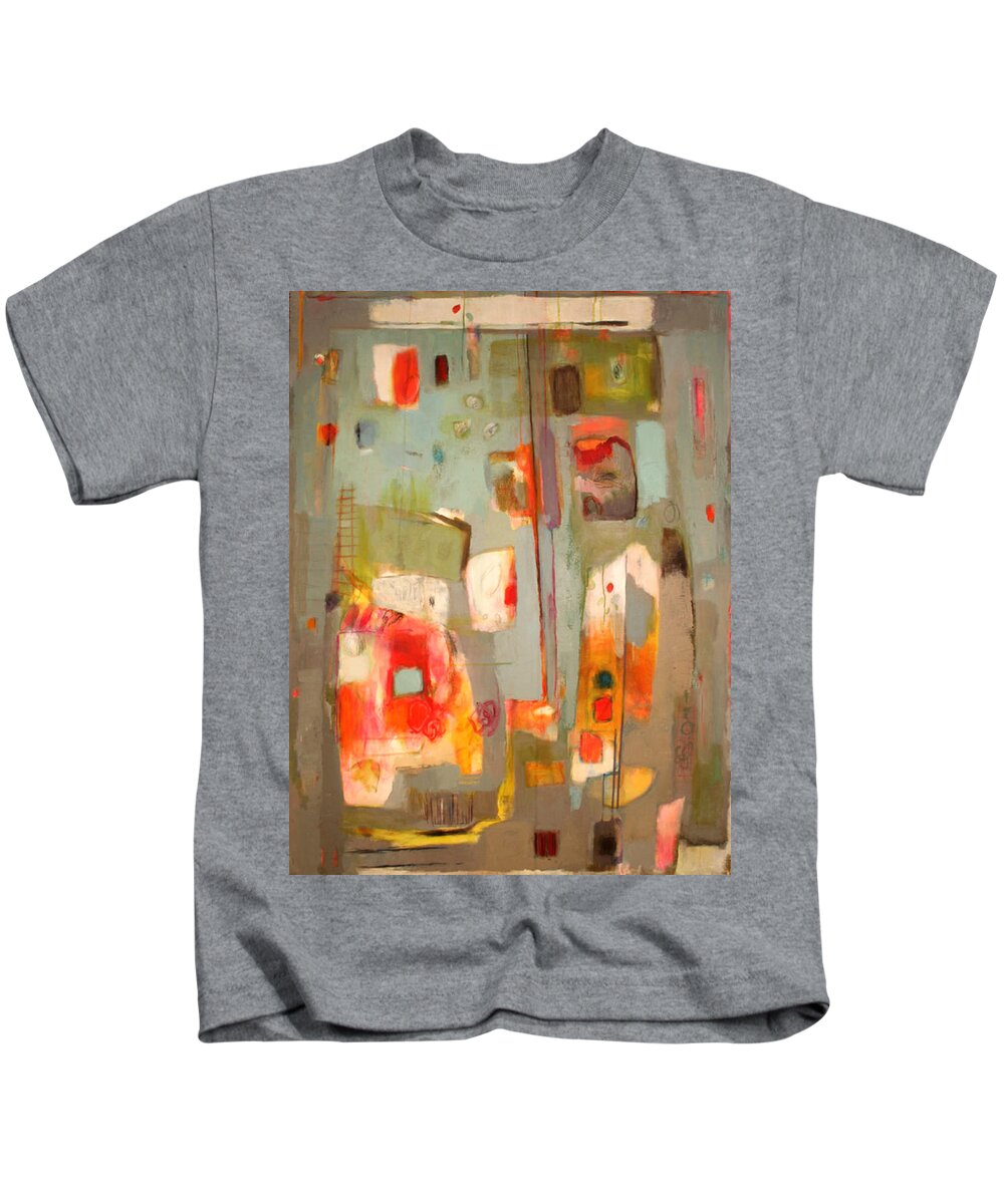 Abstract Painting Kids T-Shirt featuring the painting Rooftop Roses by Janet Zoya