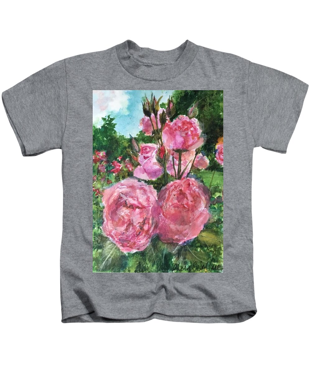 Pink Kids T-Shirt featuring the painting Rose Garden by Cheryl Wallace