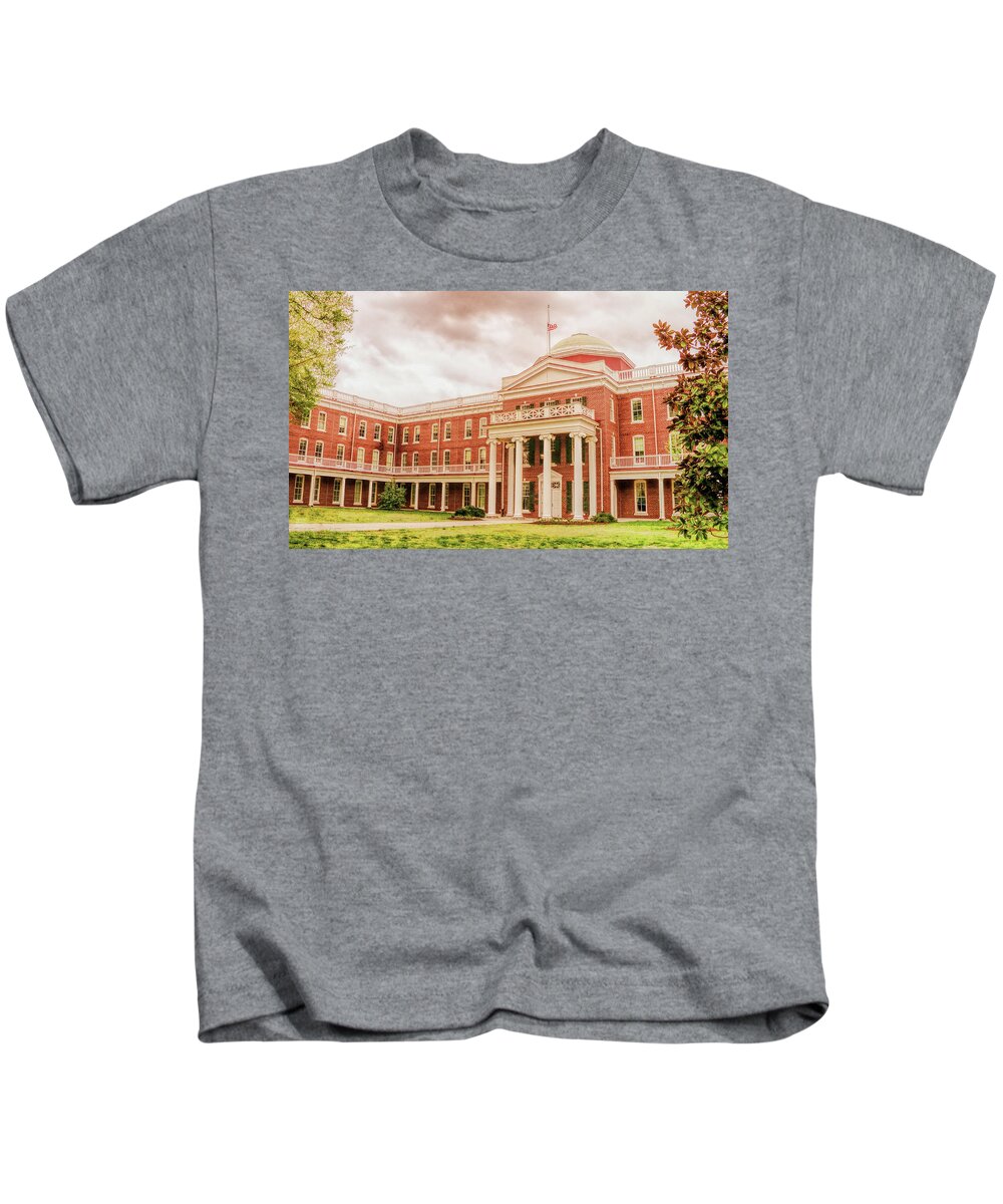 Longwood University Kids T-Shirt featuring the photograph Rotunda Building Longwood University in Farmville Virginia by Ola Allen