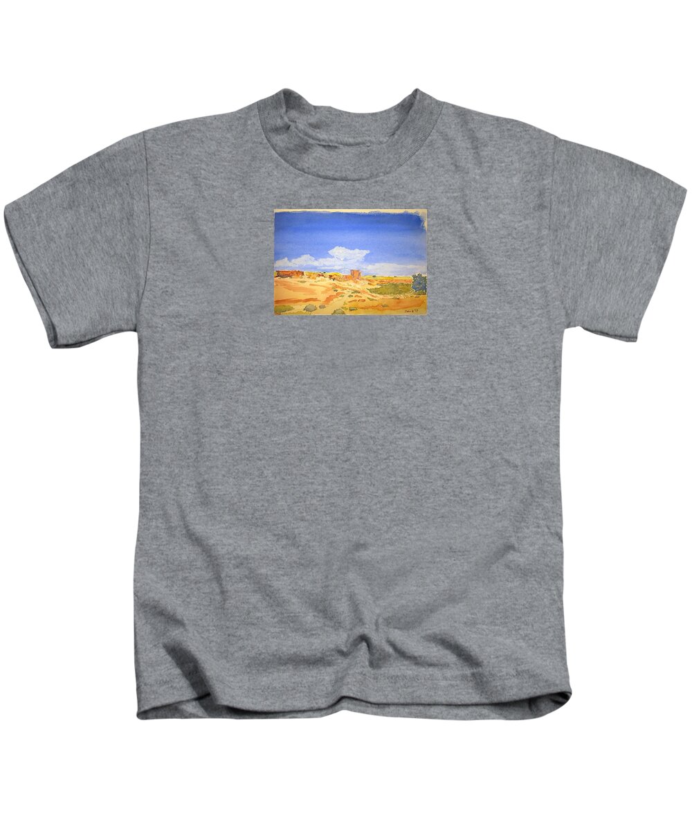 Watercolor Kids T-Shirt featuring the painting Sandstone Lore by John Klobucher