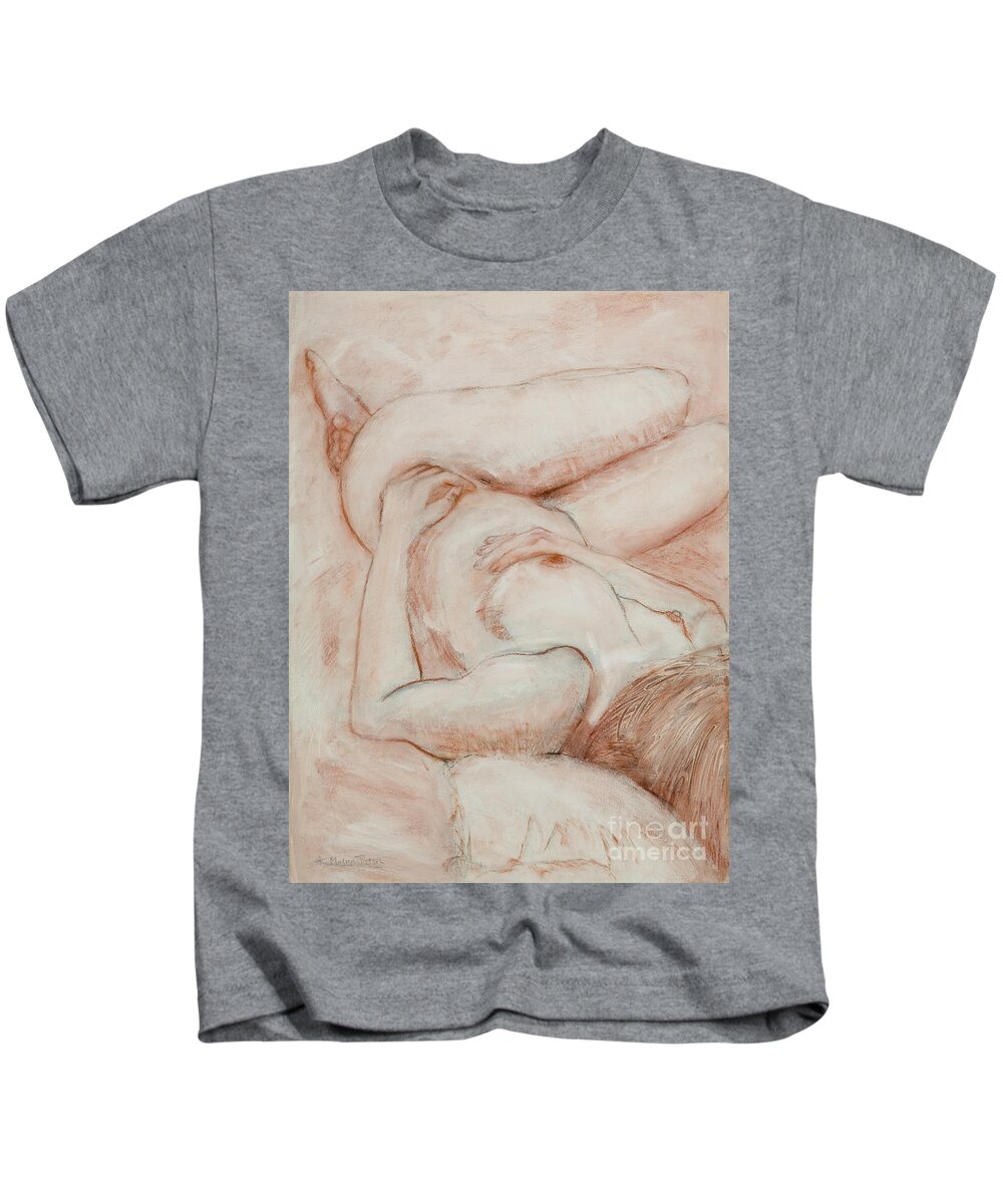 Female Kids T-Shirt featuring the drawing Sanguine Nude by Kerryn Madsen-Pietsch