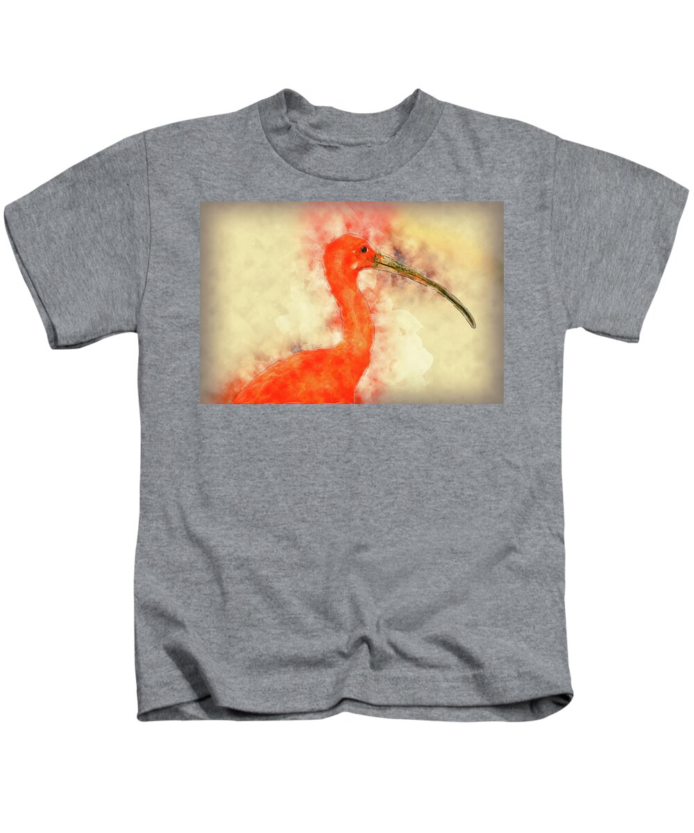 Scarlet Ibis Kids T-Shirt featuring the digital art Scarlet Ibis by Pheasant Run Gallery