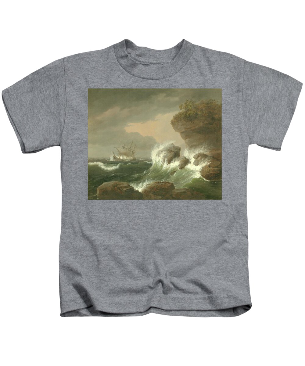 Seascape Kids T-Shirt featuring the painting Seascape, 1835 by Thomas Birch