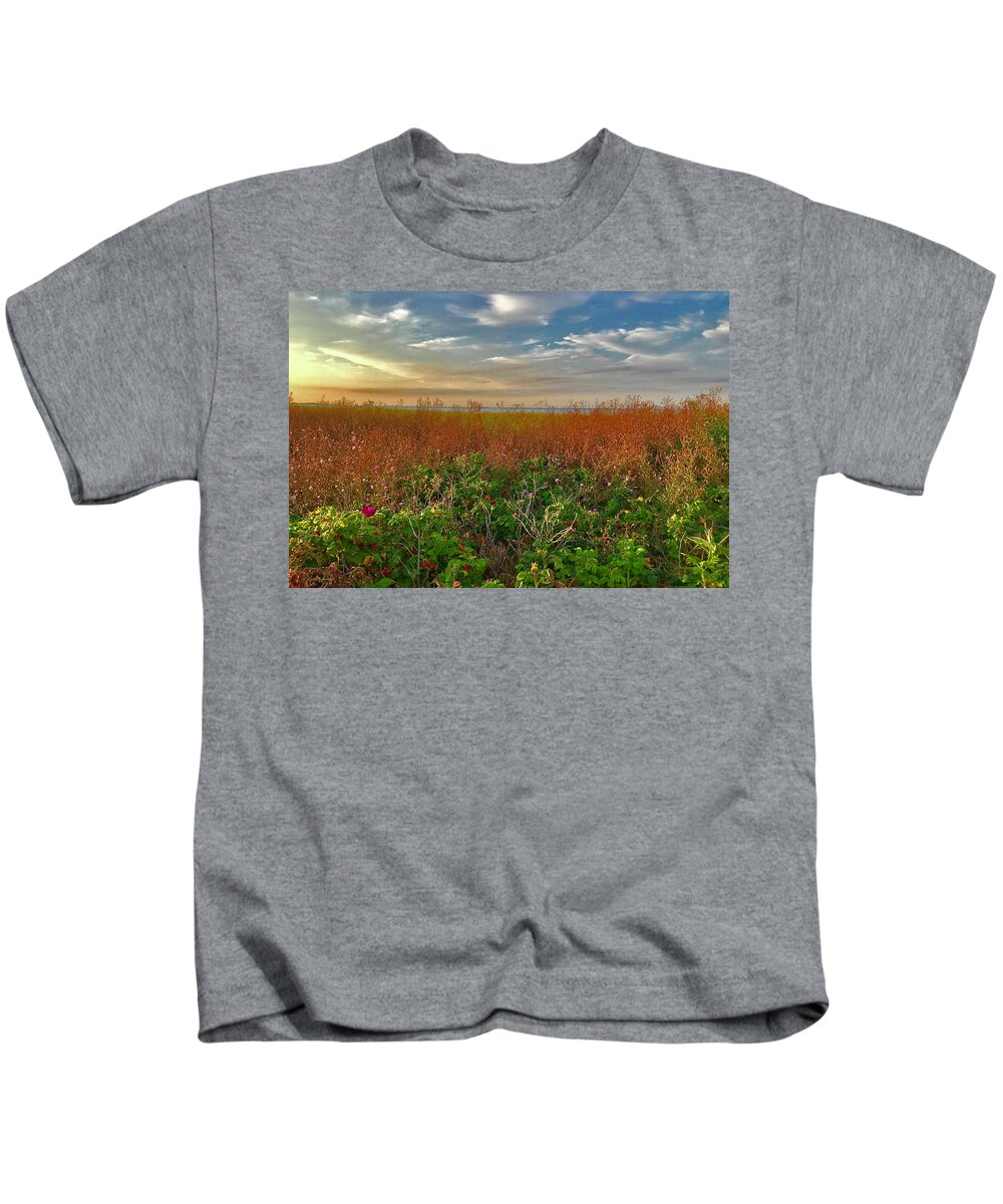  Seaside Meadow Kids T-Shirt featuring the photograph Seaside Meadow by Linda Sannuti