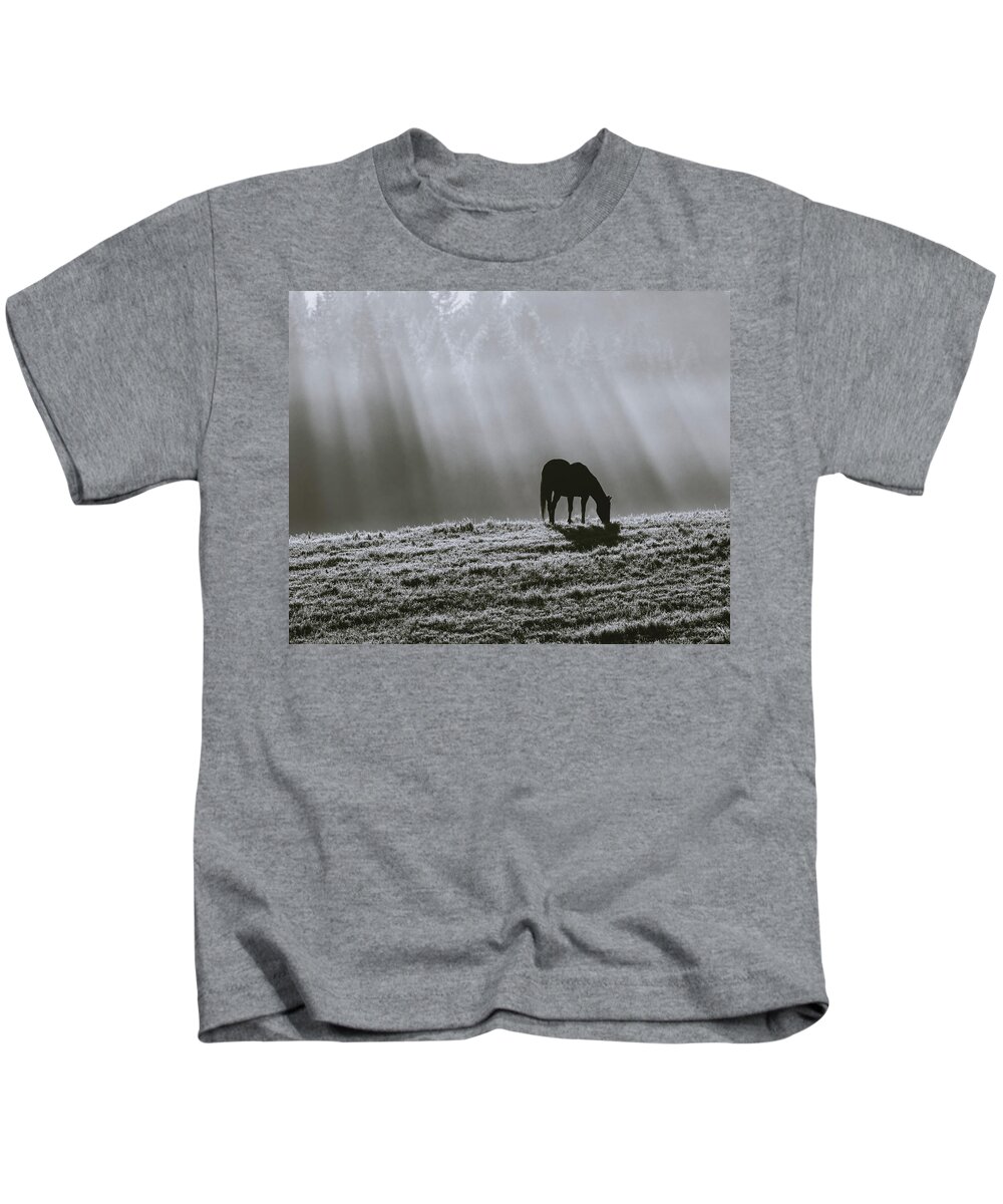 Horse Kids T-Shirt featuring the photograph Serenity 1 in Monochrome by Catherine Avilez