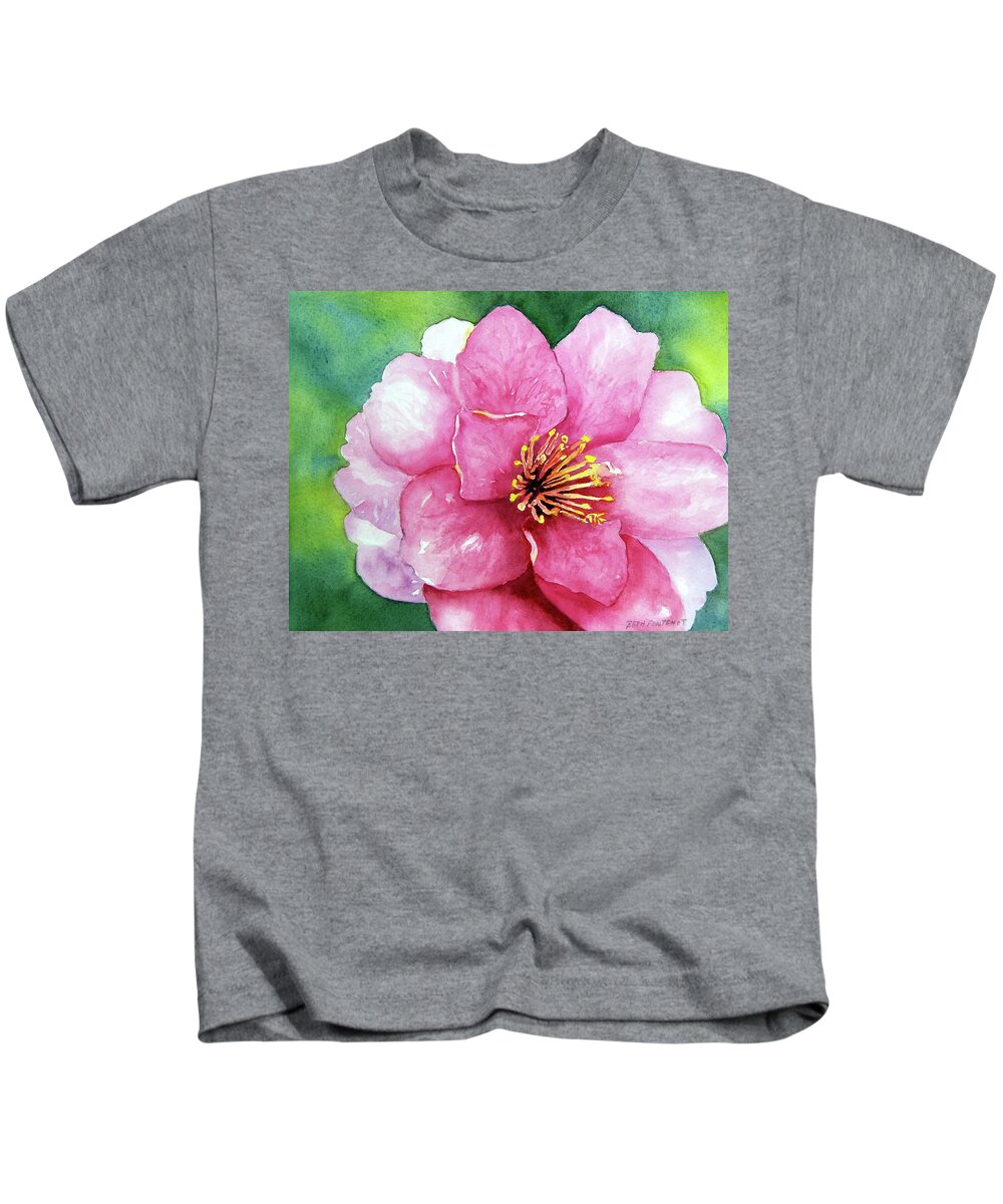 Flower Kids T-Shirt featuring the painting Shi Shi Sasanqua by Beth Fontenot