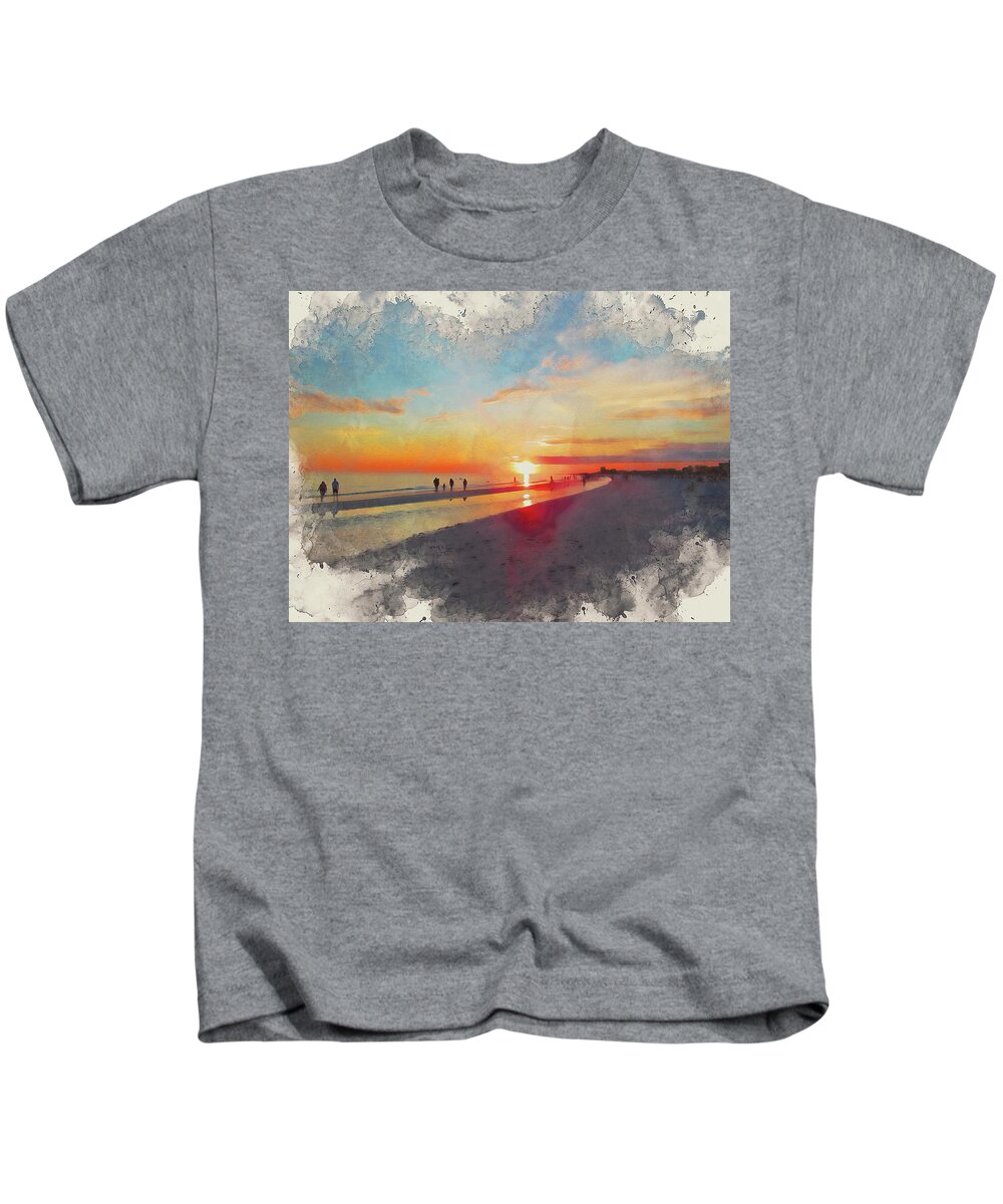 Siesta Key Florida Kids T-Shirt featuring the painting Siesta Key, Florida Sunset - 04 by AM FineArtPrints