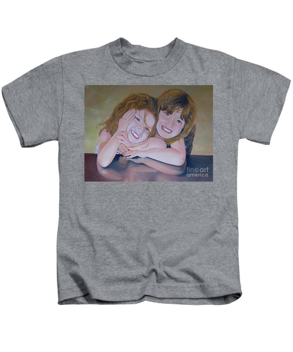 Smiles Kids T-Shirt featuring the painting My Sister, My Best Friend by Barbara Hayes