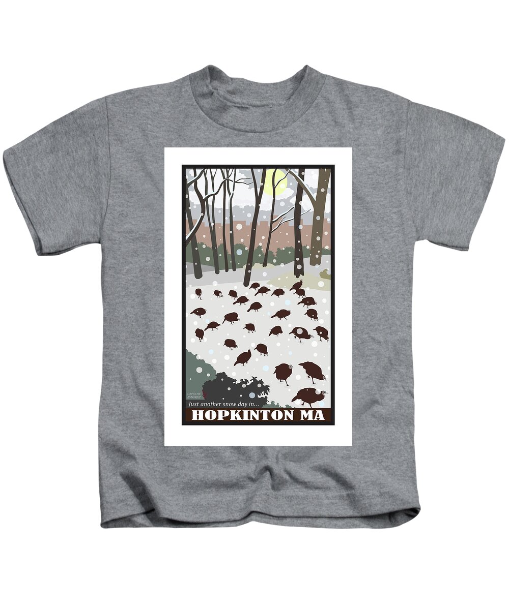 Brookline Turkeys Kids T-Shirt featuring the digital art Snow Day in Hopkinton by Caroline Barnes