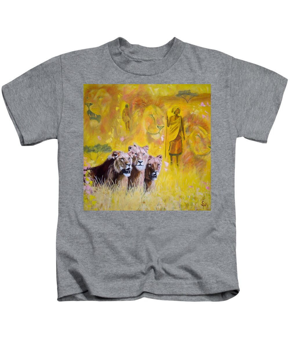 Semi-abstract Kids T-Shirt featuring the painting Spirit of Africa by Shirley Wellstead