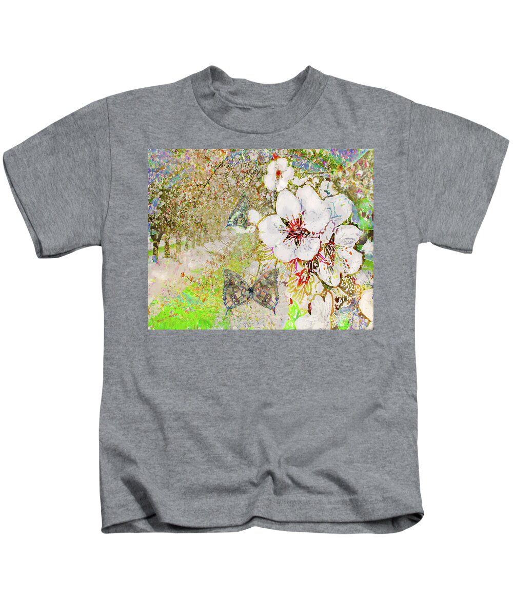 Spring Blossoms Kids T-Shirt featuring the mixed media Spring Blossoms and Butterflies by Bonnie Marie