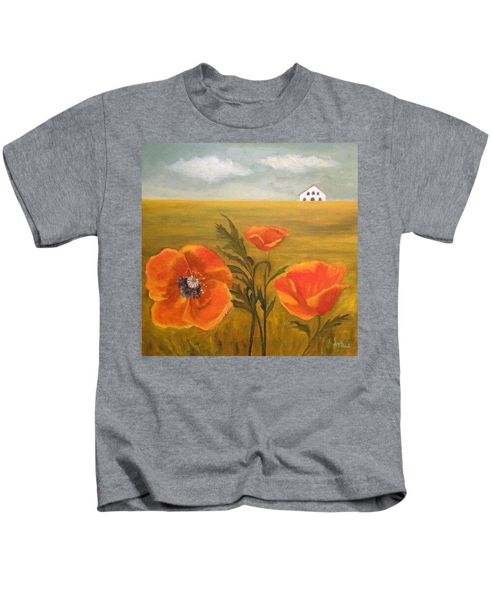 Poppies Kids T-Shirt featuring the painting Springtime Storm by Angeles M Pomata