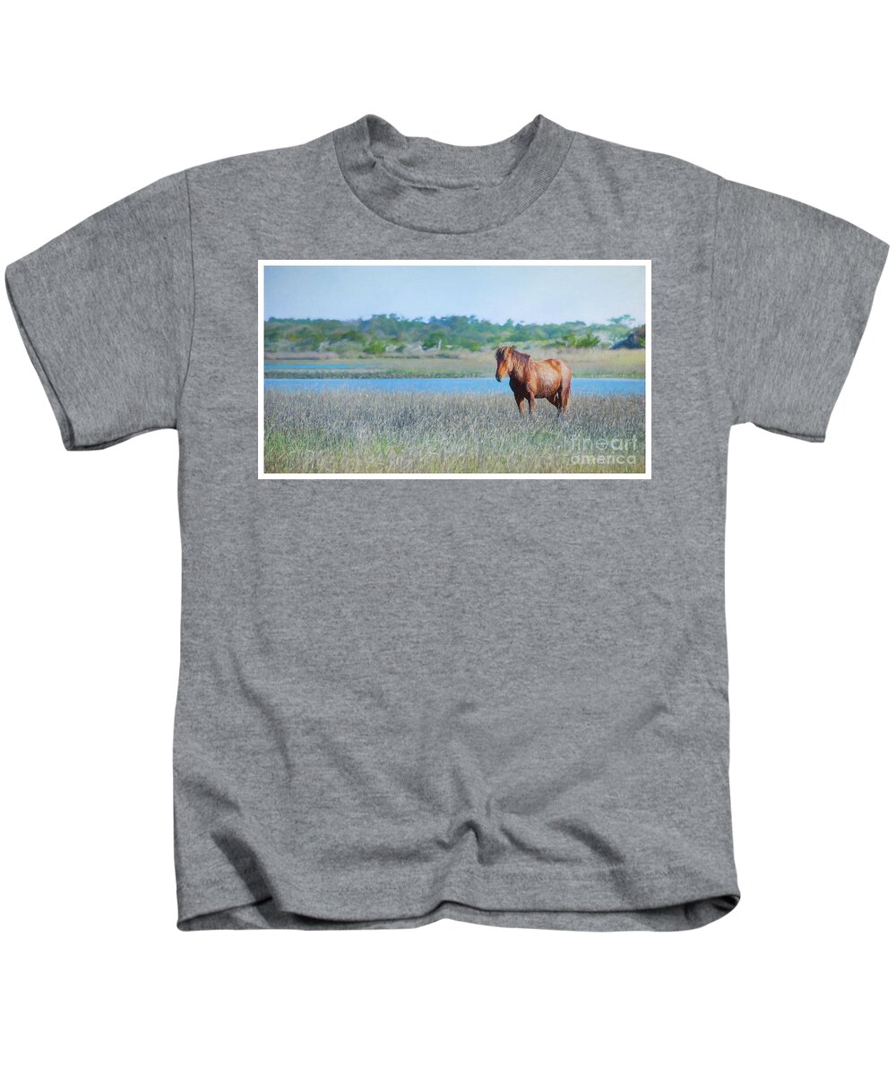 Wild Kids T-Shirt featuring the photograph Wild Horse of Outerbanks photograph by JBK Photo Art