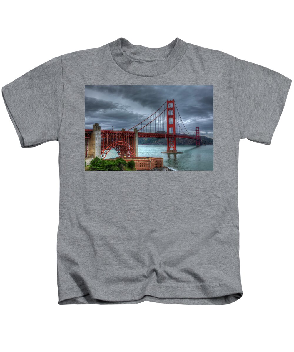 Landscape Kids T-Shirt featuring the photograph Stormy Golden Gate Bridge by Harry B Brown