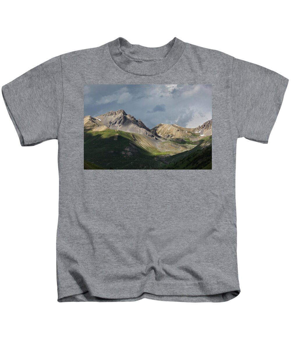 Mountain Landscape Kids T-Shirt featuring the photograph Stormy evening over the Orennaye valley by Paul MAURICE