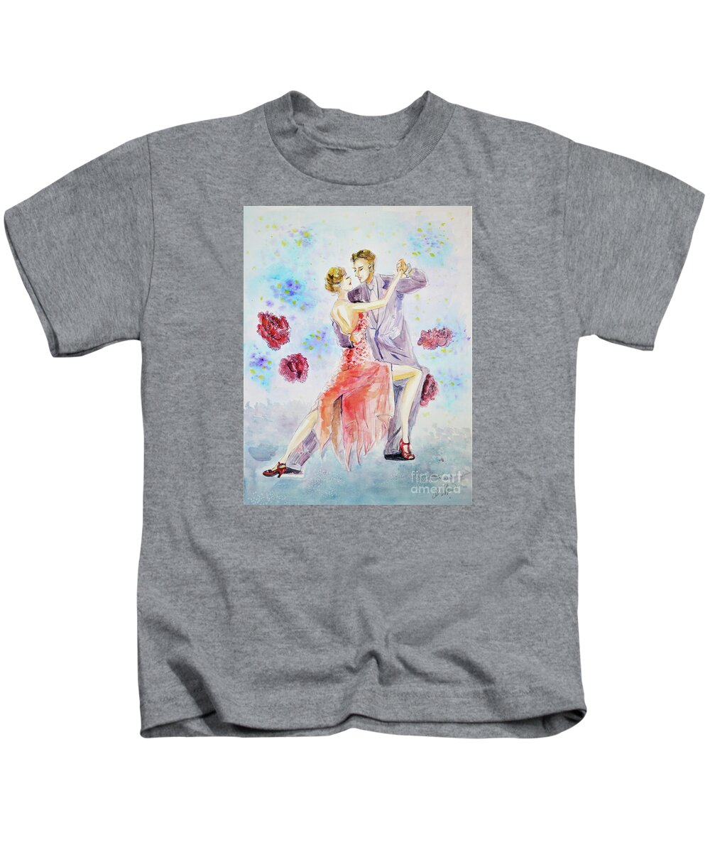 Dance Watercolor Kids T-Shirt featuring the painting Tango Dancers by Leslie Ouyang