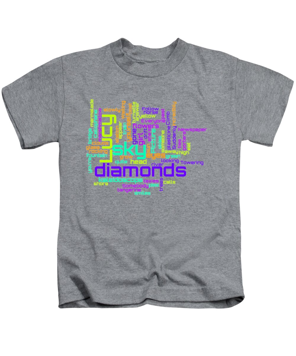 The Beatles Kids T-Shirt featuring the digital art The Beatles - Lucy in the Sky with Diamonds Lyrical Cloud by Susan Maxwell Schmidt