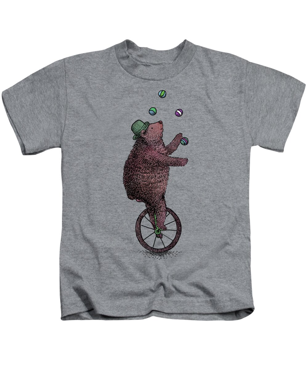 Bear Kids T-Shirt featuring the drawing The Juggler by Eric Fan