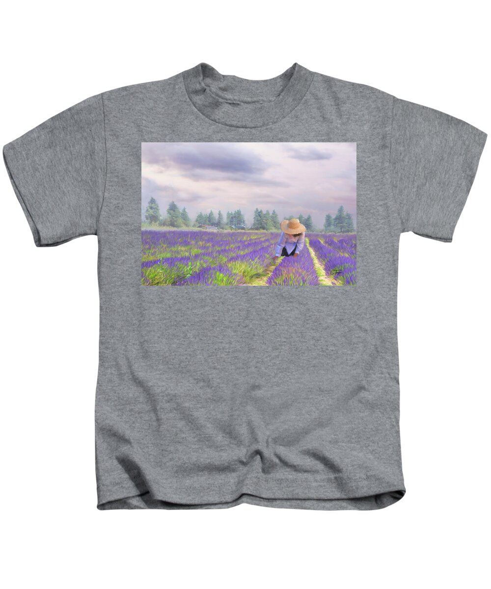 Lavender Kids T-Shirt featuring the mixed media The Lavender Lady of Provence by Colleen Taylor